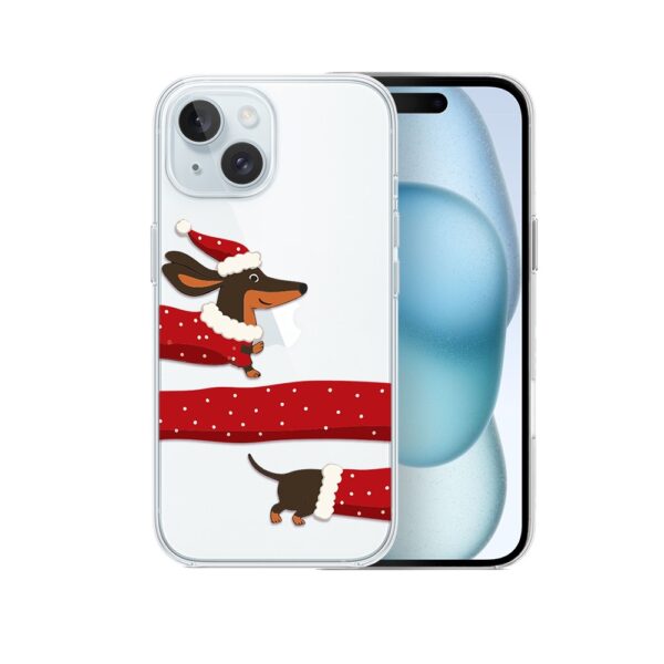 Etui do iPhone 15 Plus, Przytulne święta, Świąteczny jamnik, przeźroczyste