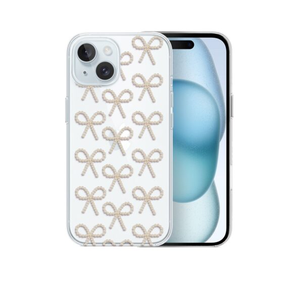 Etui do iPhone 15, Przytulne święta, Złote kokardki, przeźroczyste6