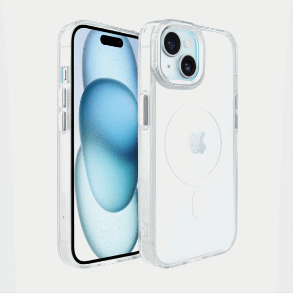 Etui do iPhone 15 Super Hybrid Sparkle z MagSafe, błyszczący, twardy brokatowy tył, metalowe ozdoby, przeźroczyste (6)