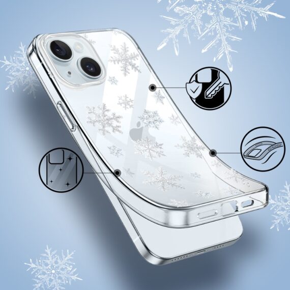 Etui do iPhone 15, Zimowa Magia, Delikatne płatki śniegu, przeźroczyste1