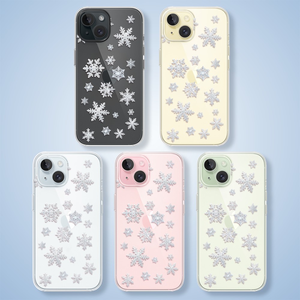 Etui do iPhone 15, Zimowa Magia, Delikatne płatki śniegu, przeźroczyste2