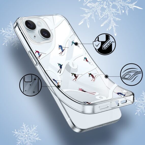 Etui do iPhone 15, Zimowa Magia, Narciarskie wiraże, przeźroczyste1