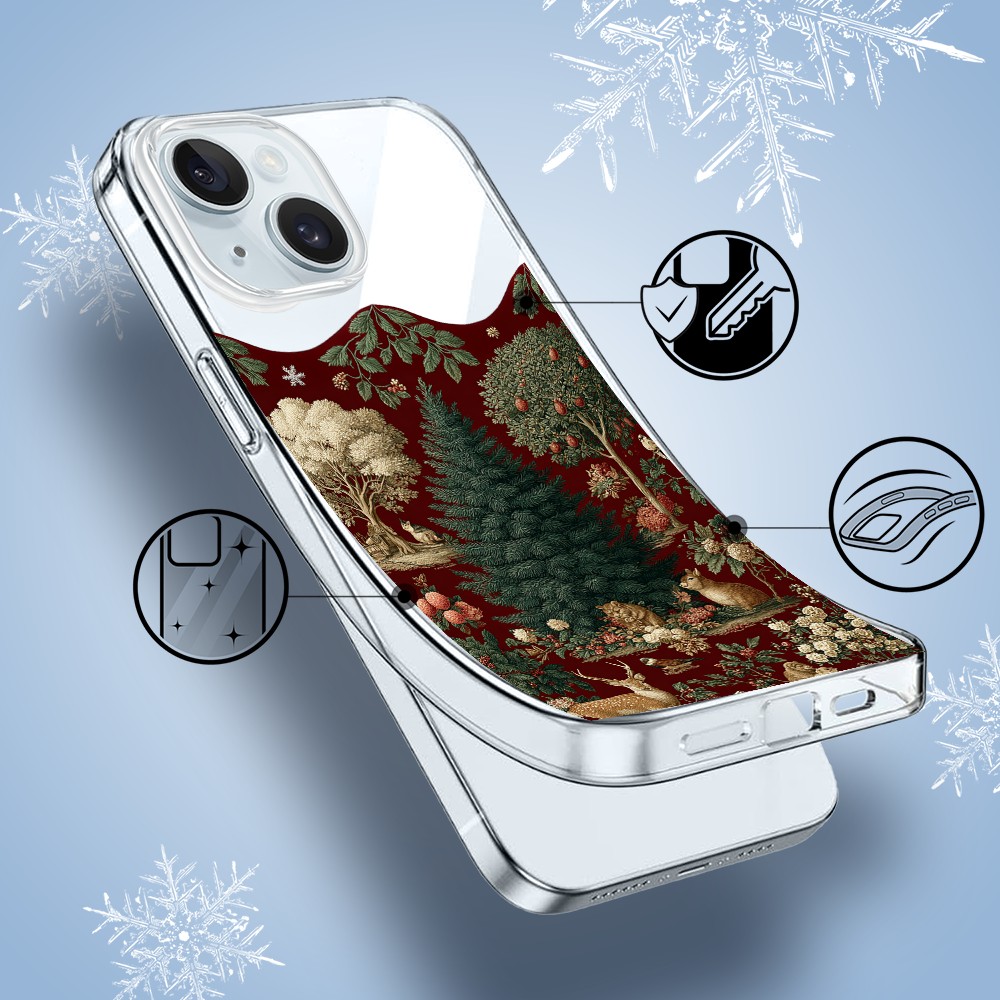 Etui do iPhone 15, Zimowa Magia, Świąteczny las, przeźroczyste1
