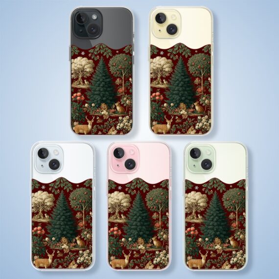 Etui do iPhone 15, Zimowa Magia, Świąteczny las, przeźroczyste2