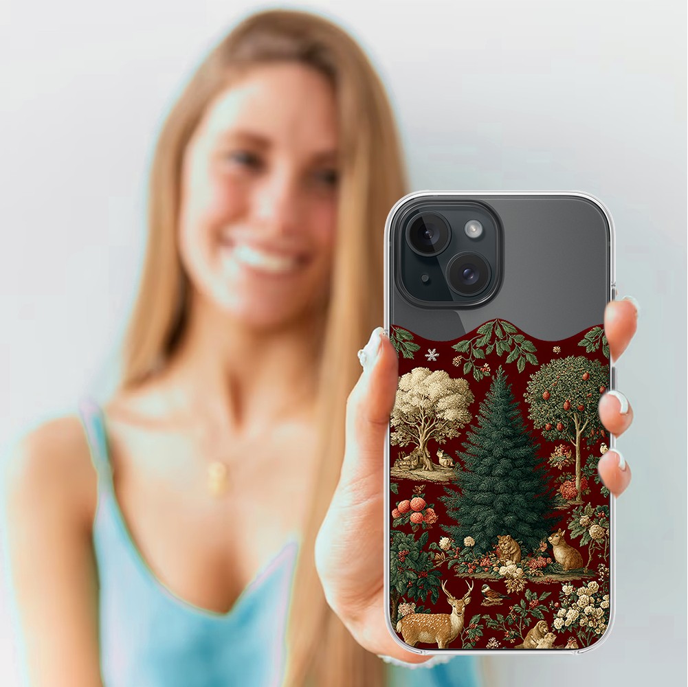 Etui do iPhone 15, Zimowa Magia, Świąteczny las, przeźroczyste3