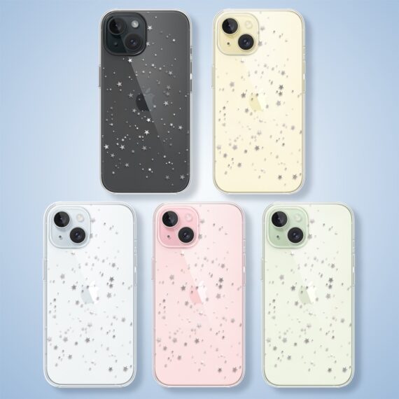 Etui do iPhone 15, Zimowa Magia, Szampańskie gwiazdki, przeźroczyste2