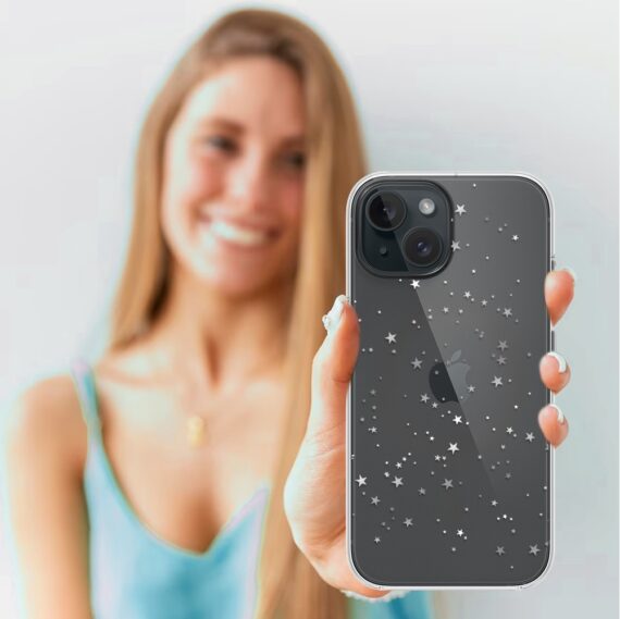 Etui do iPhone 15, Zimowa Magia, Szampańskie gwiazdki, przeźroczyste3