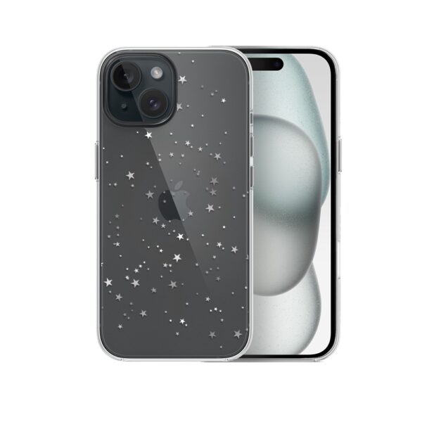 Etui do iPhone 15 Plus, srebrne gwiazdki, przeźroczyste