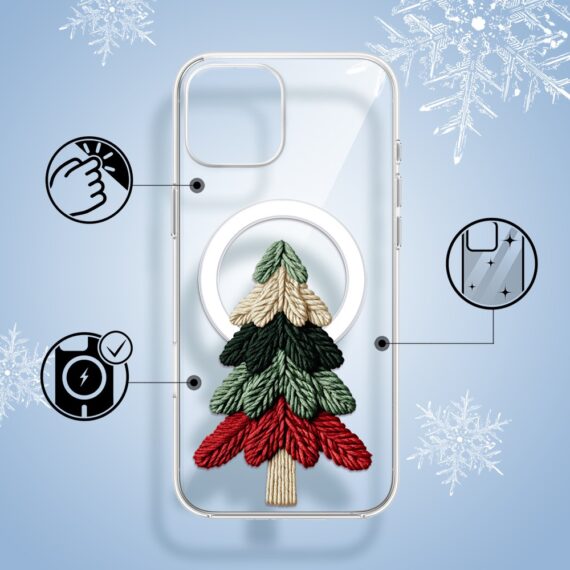 Etui do iPhone 15 z MagSafe, Przytulne święta, Dziana choinka, przeźroczyste1
