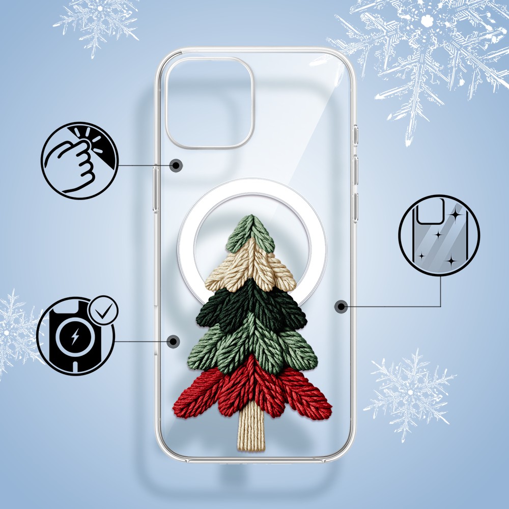Etui do iPhone 15 z MagSafe, Przytulne święta, Dziana choinka, przeźroczyste1