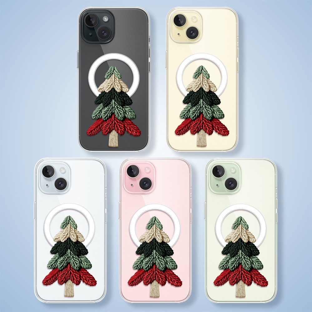 Etui do iPhone 15 z MagSafe, Przytulne święta, Dziana choinka, przeźroczyste2