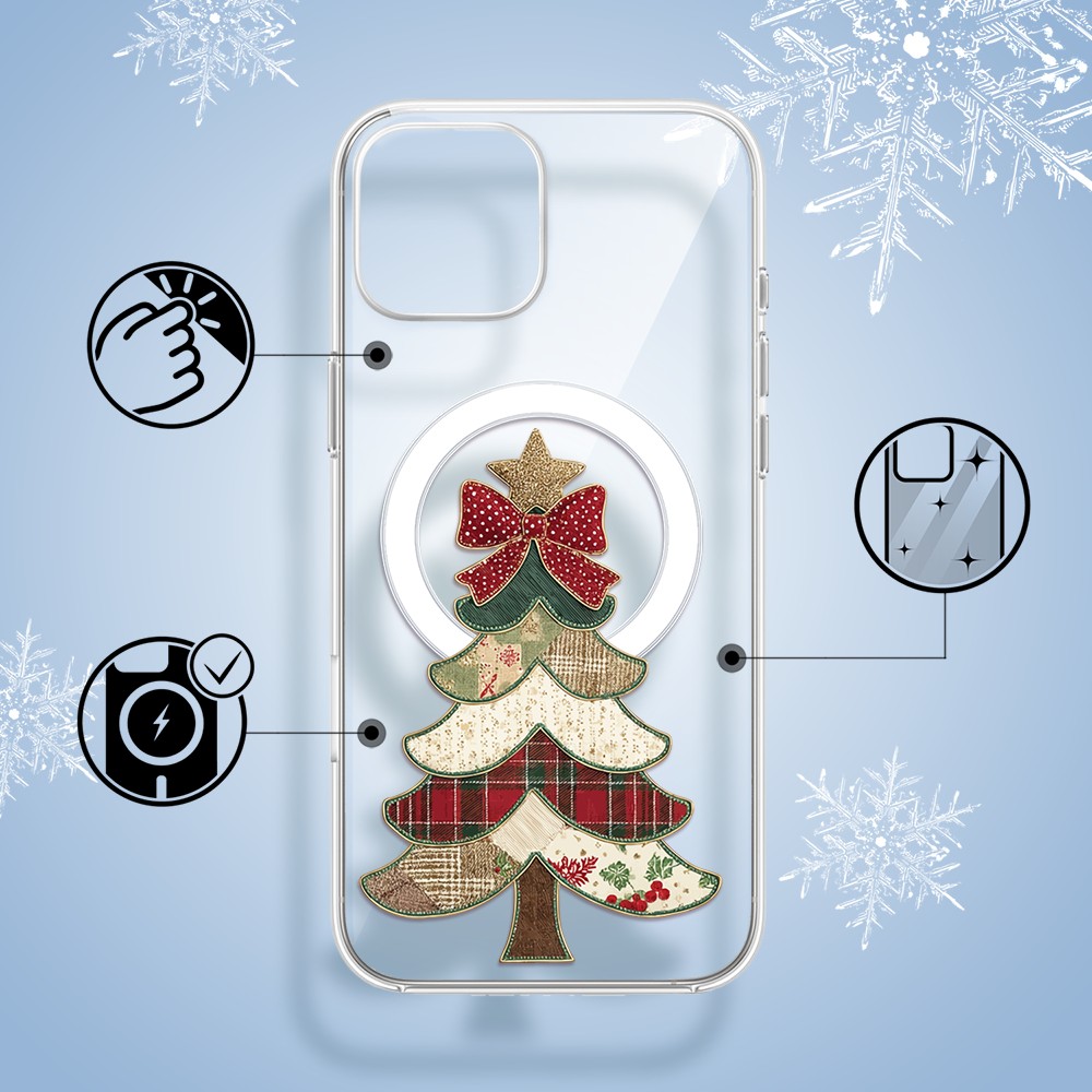 Etui do iPhone 15 z MagSafe, Przytulne święta, Kraciasta choinka, przeźroczyste1