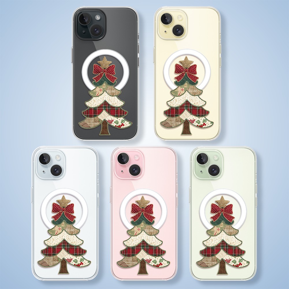 Etui do iPhone 15 z MagSafe, Przytulne święta, Kraciasta choinka, przeźroczyste2
