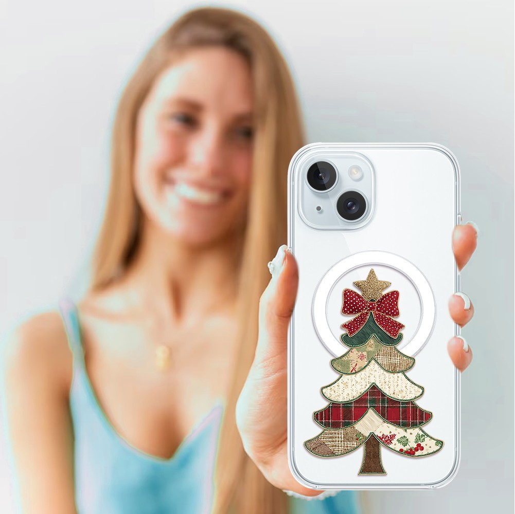 Etui do iPhone 15 z MagSafe, Przytulne święta, Kraciasta choinka, przeźroczyste3