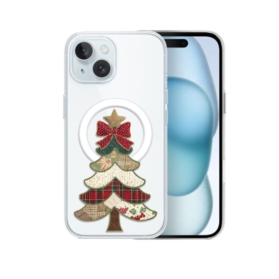 Etui do iPhone 15 z MagSafe, Przytulne święta, Kraciasta choinka, przeźroczyste5