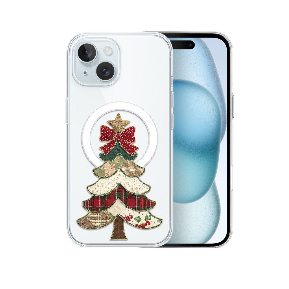 Etui do iPhone 15 z MagSafe, Przytulne święta, Kraciasta choinka, przeźroczyste