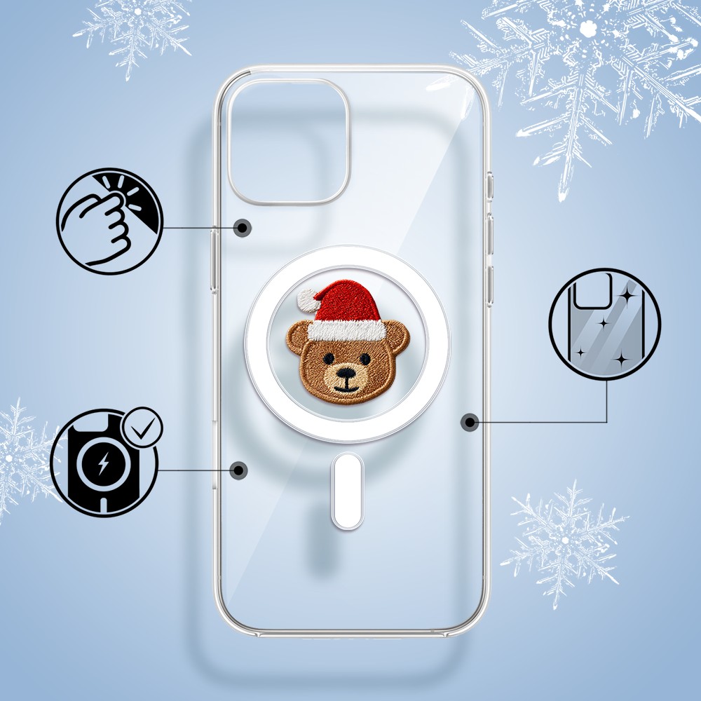 Etui do iPhone 15 z MagSafe, Przytulne święta, Miś Mikołajek, przeźroczyste1