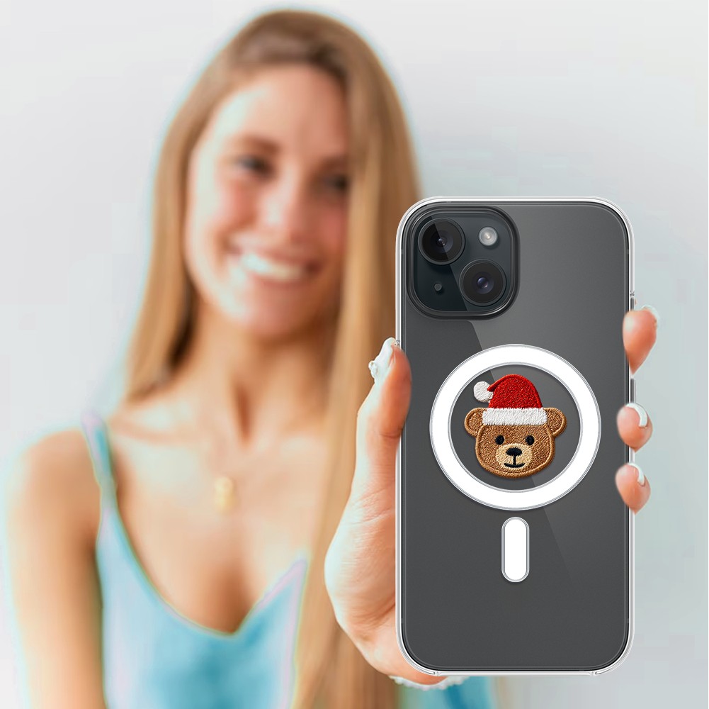 Etui do iPhone 15 z MagSafe, Przytulne święta, Miś Mikołajek, przeźroczyste3