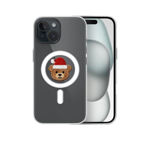 Etui do iPhone 15 z MagSafe, Przytulne święta, Miś Mikołajek, przeźroczyste5