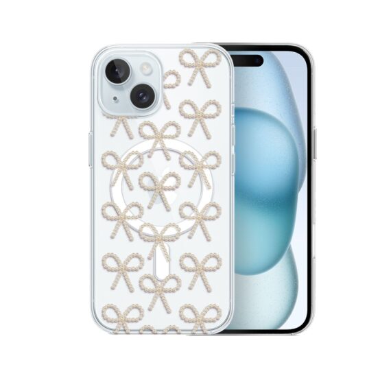 Etui do iPhone 15 z MagSafe, Przytulne święta, Złote kokardki, przeźroczyste5