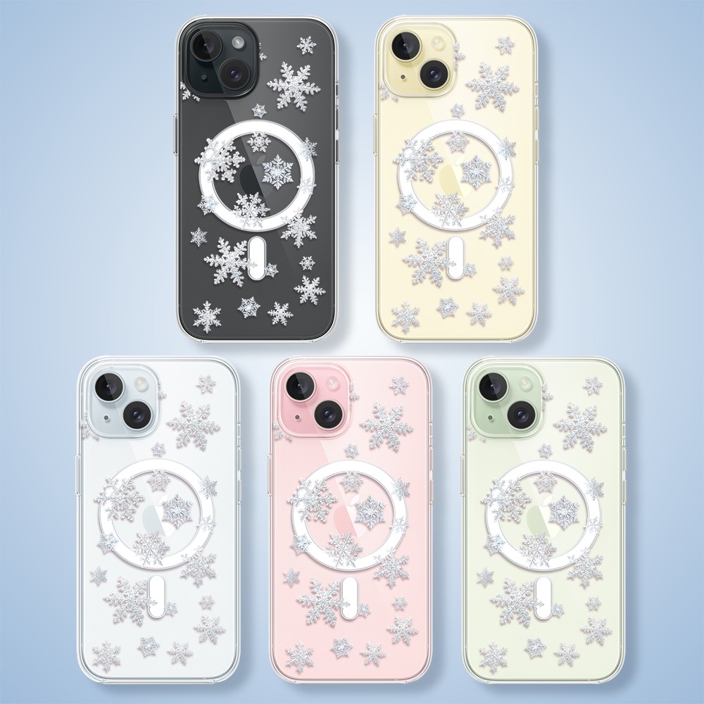 Etui do iPhone 15 z MagSafe, Zimowa Magia, Delikatne płatki śniegu, przeźroczyste2