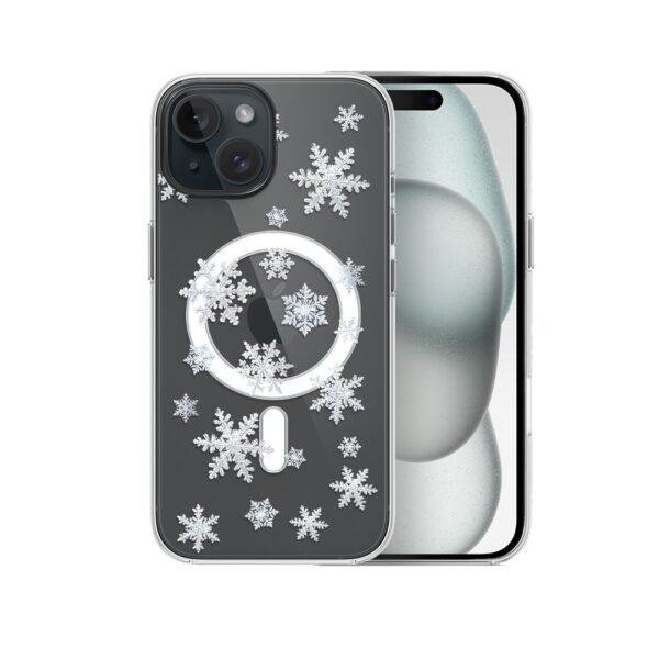 Etui do iPhone 15 z MagSafe, Zimowa Magia, Delikatne płatki śniegu, przeźroczyste5