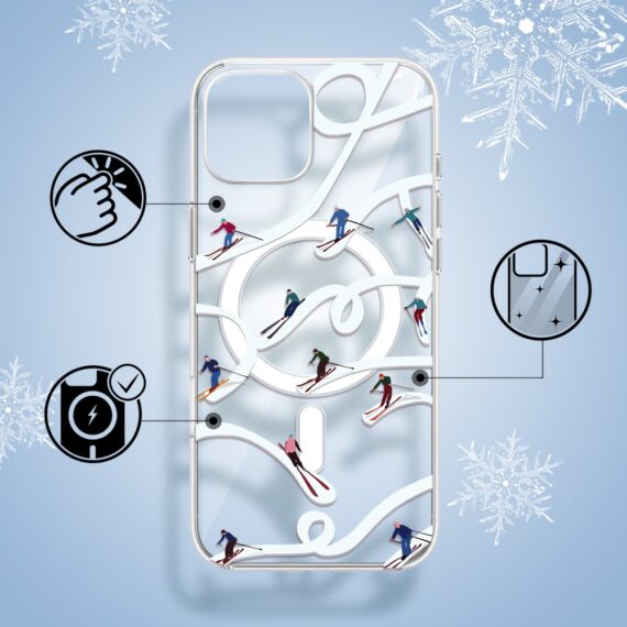 Etui do iPhone 15 z MagSafe, Zimowa Magia, Narciarskie wiraże, przeźroczyste1