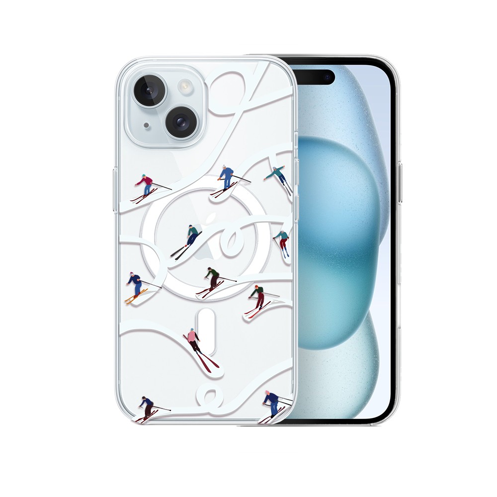 Etui do iPhone 15 z MagSafe, Zimowa Magia, Narciarskie wiraże, przeźroczyste