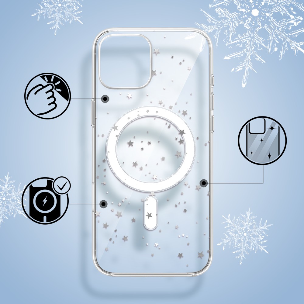 Etui do iPhone 15 z MagSafe, Zimowa Magia, Szampańskie gwiazdki, przeźroczyste1
