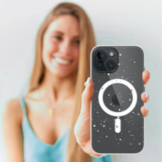 Etui do iPhone 15 z MagSafe, Zimowa Magia, Szampańskie gwiazdki, przeźroczyste3