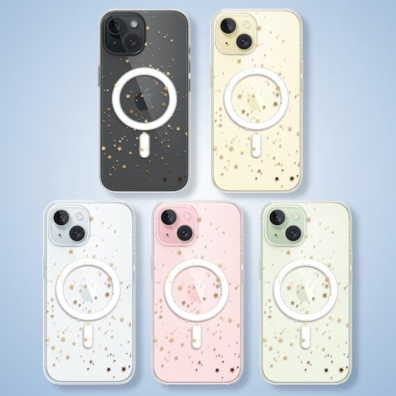 Etui do iPhone 15 z MagSafe, Zimowa Magia, Złote gwiazdki, przeźroczyste2
