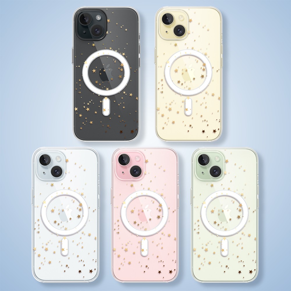 Etui do iPhone 15 z MagSafe, Zimowa Magia, Złote gwiazdki, przeźroczyste2
