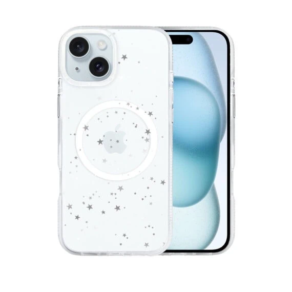 Etui do iPhone 15 z MagSafe, srebrne gwiazdki, przeźroczyste (1)
