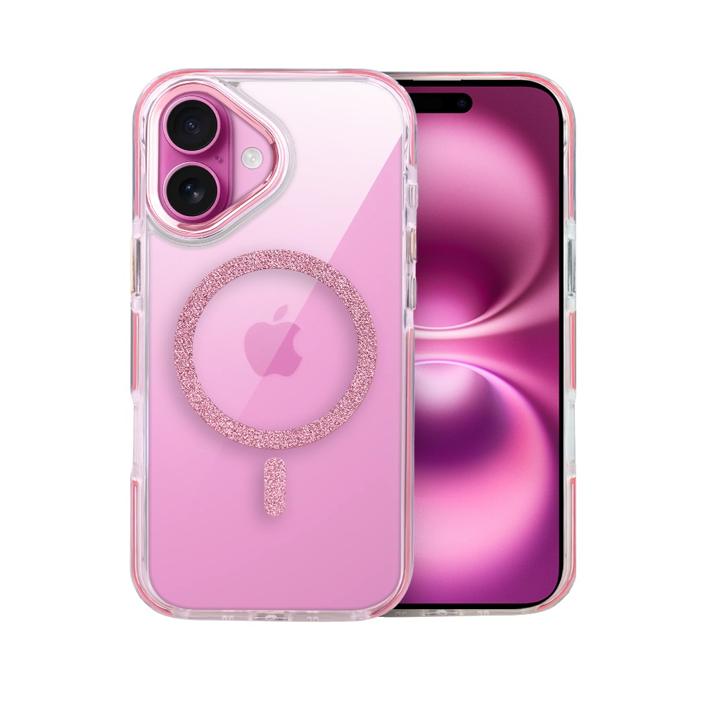 Etui do iPhone 16 Glitter Shine, przeźroczyste, brokatowe z MagSafe, różowe (7)