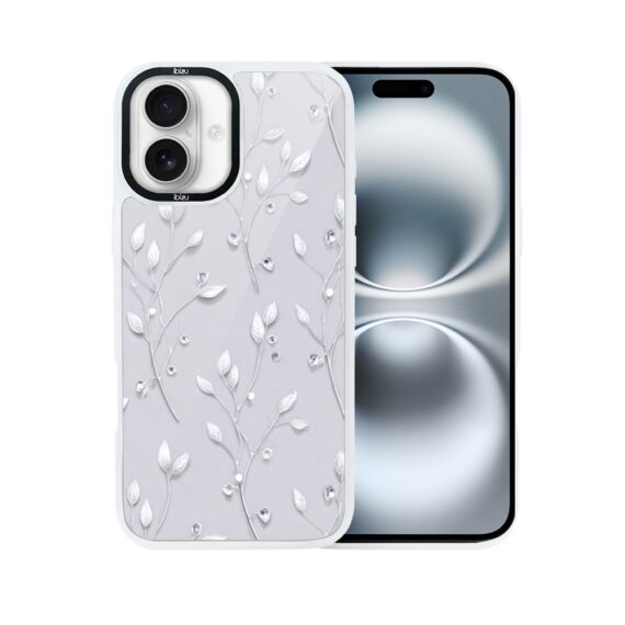 Etui do iPhone 16 IBIZU DropGuard Matt z MagSafe, Zimowa magia, Lodowe kwiaty, biała ramka (7)