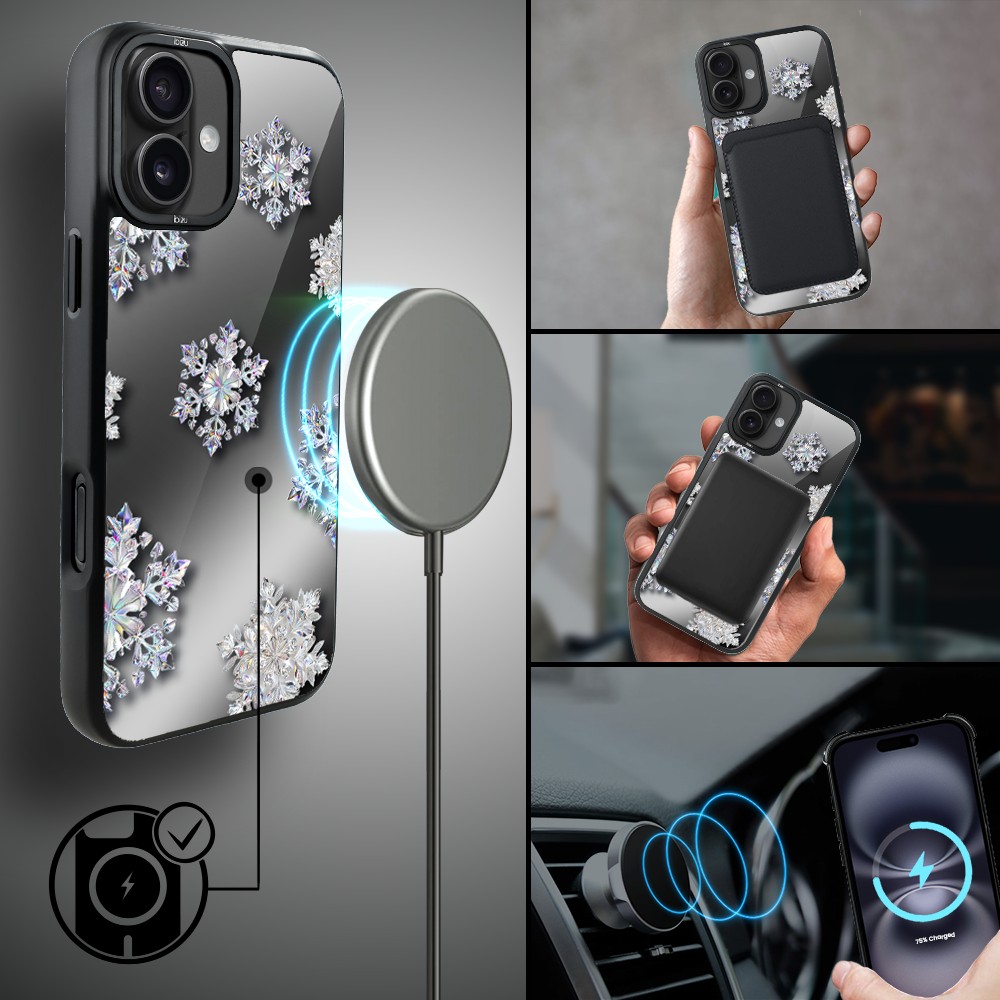 Etui do iPhone 16 Plus IBIZU DropGuard Matt z MagSafe, Zimowa magia, Królewskie płatki śniegu ip 16-1