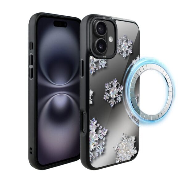 Etui do iPhone 16 IBIZU DropGuard Matt z MagSafe, Zimowa magia, Królewskie płatki śniegu