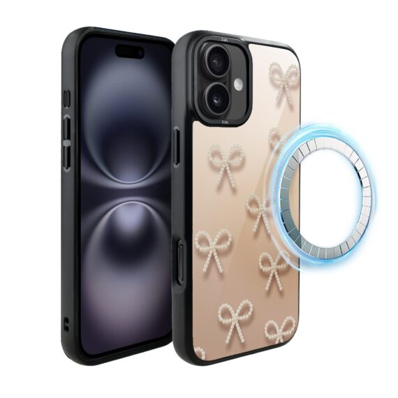 Etui do iPhone 16 Plus IBIZU DropGuard Matt z MagSafe, Zimowa magia, Perłowe kokardki ip 16-6