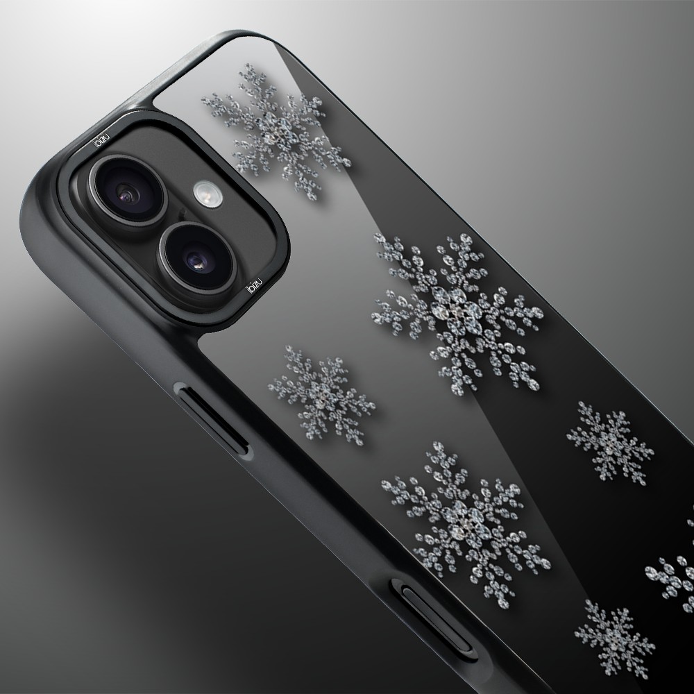 Etui do iPhone 16 Plus IBIZU DropGuard Matt z MagSafe, Zimowa magia, Płatki śniegu na czarnym lustrze ip 16-2