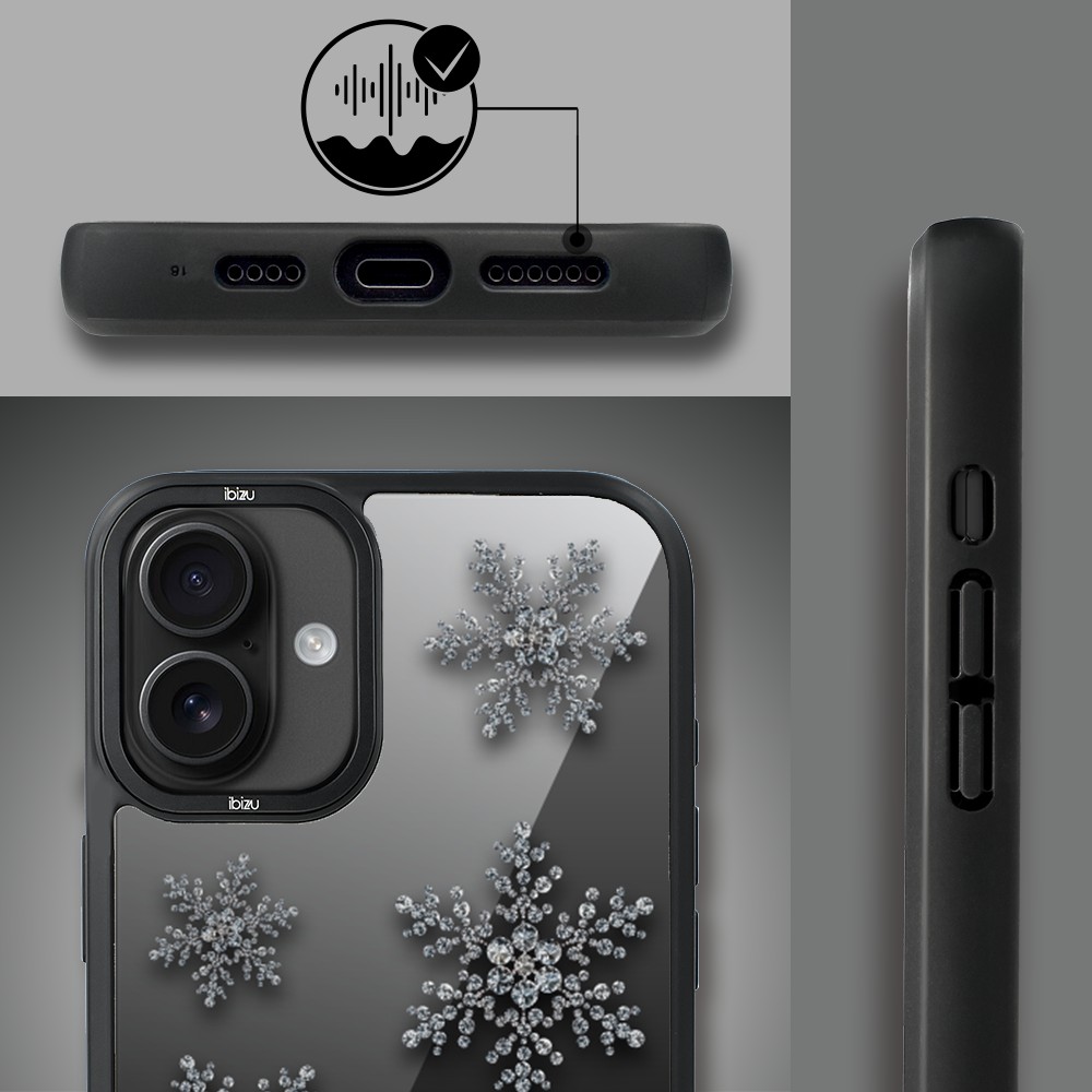 Etui do iPhone 16 Plus IBIZU DropGuard Matt z MagSafe, Zimowa magia, Płatki śniegu na czarnym lustrze ip 16-4