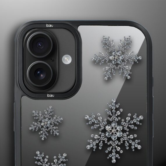 Etui do iPhone 16 Plus IBIZU DropGuard Matt z MagSafe, Zimowa magia, Płatki śniegu na czarnym lustrze ip 16-5