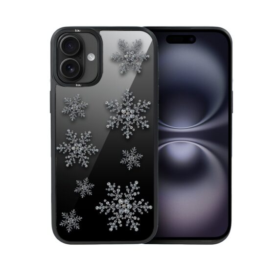 Etui do iPhone 16 Plus IBIZU DropGuard Matt z MagSafe, Zimowa magia, Płatki śniegu na czarnym lustrze ip 16