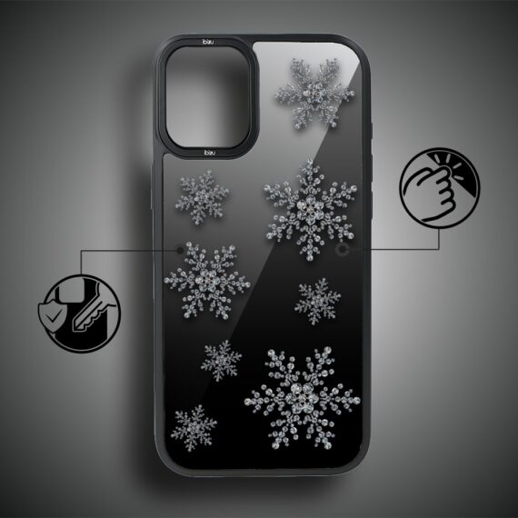 Etui do iPhone 16 Plus IBIZU DropGuard Matt z MagSafe, Zimowa magia, Płatki śniegu na czarnym lustrze ip 16-7