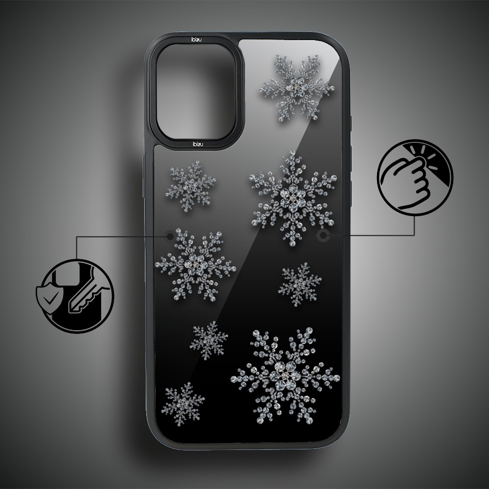 Etui do iPhone 16 Plus IBIZU DropGuard Matt z MagSafe, Zimowa magia, Płatki śniegu na czarnym lustrze ip 16-7