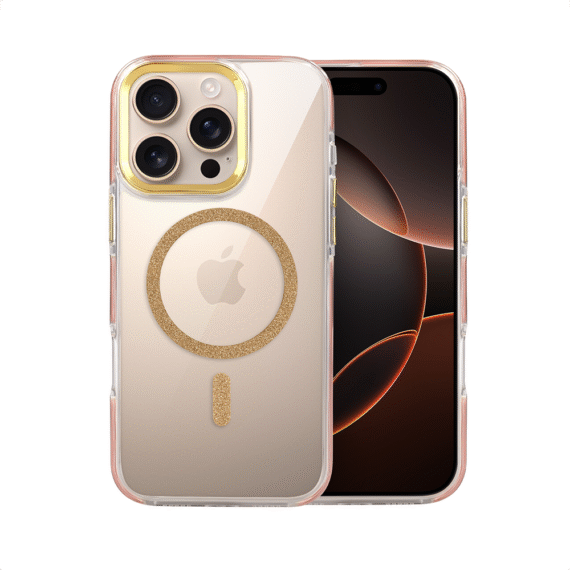 Etui do iPhone 16 Pro Glitter Shine, przeźroczyste, brokatowe z MagSafe, złote (2)