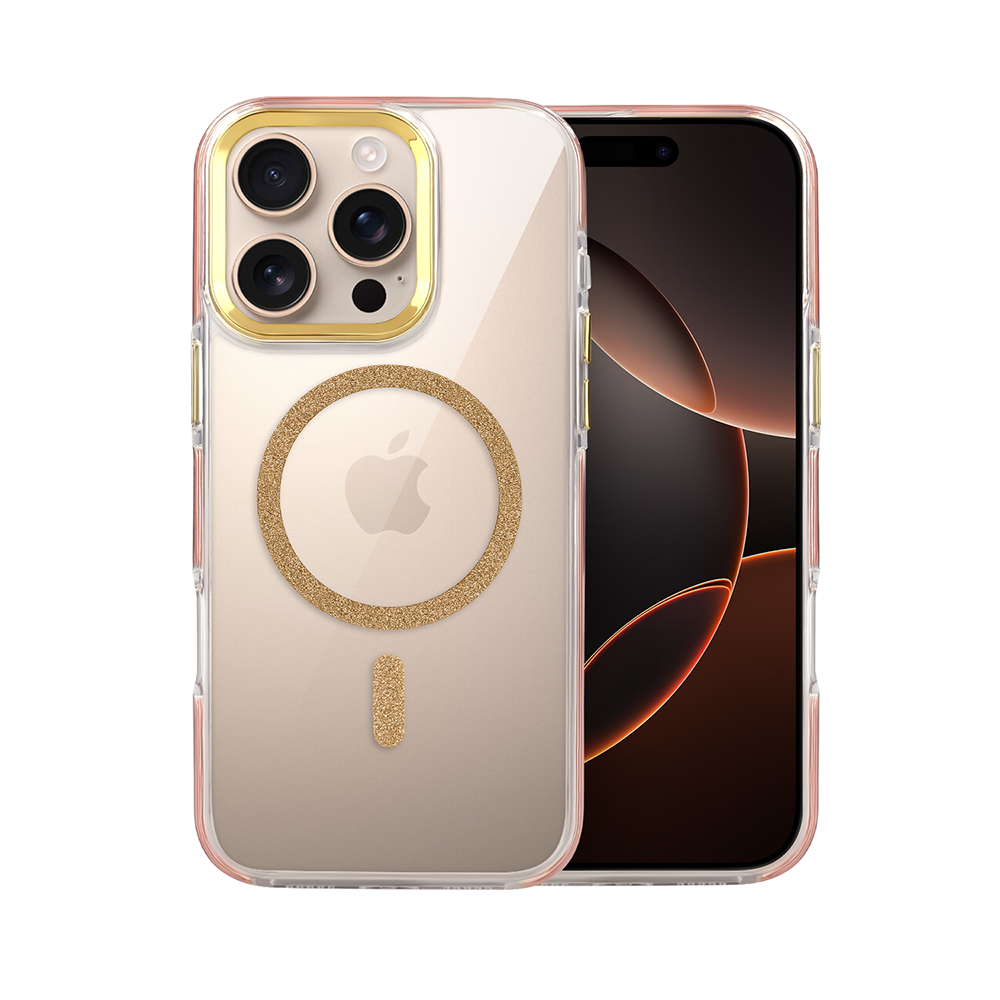 Etui do iPhone 16 Pro Glitter Shine, przeźroczyste, brokatowe z MagSafe, złote (2)