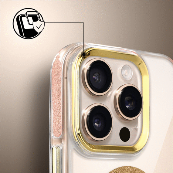 Etui do iPhone 16 Pro Glitter Shine, przeźroczyste, brokatowe z MagSafe, złote (5)