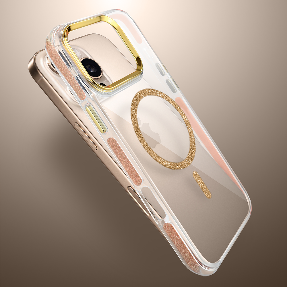 Etui do iPhone 16 Pro Glitter Shine, przeźroczyste, brokatowe z MagSafe, złote (9)