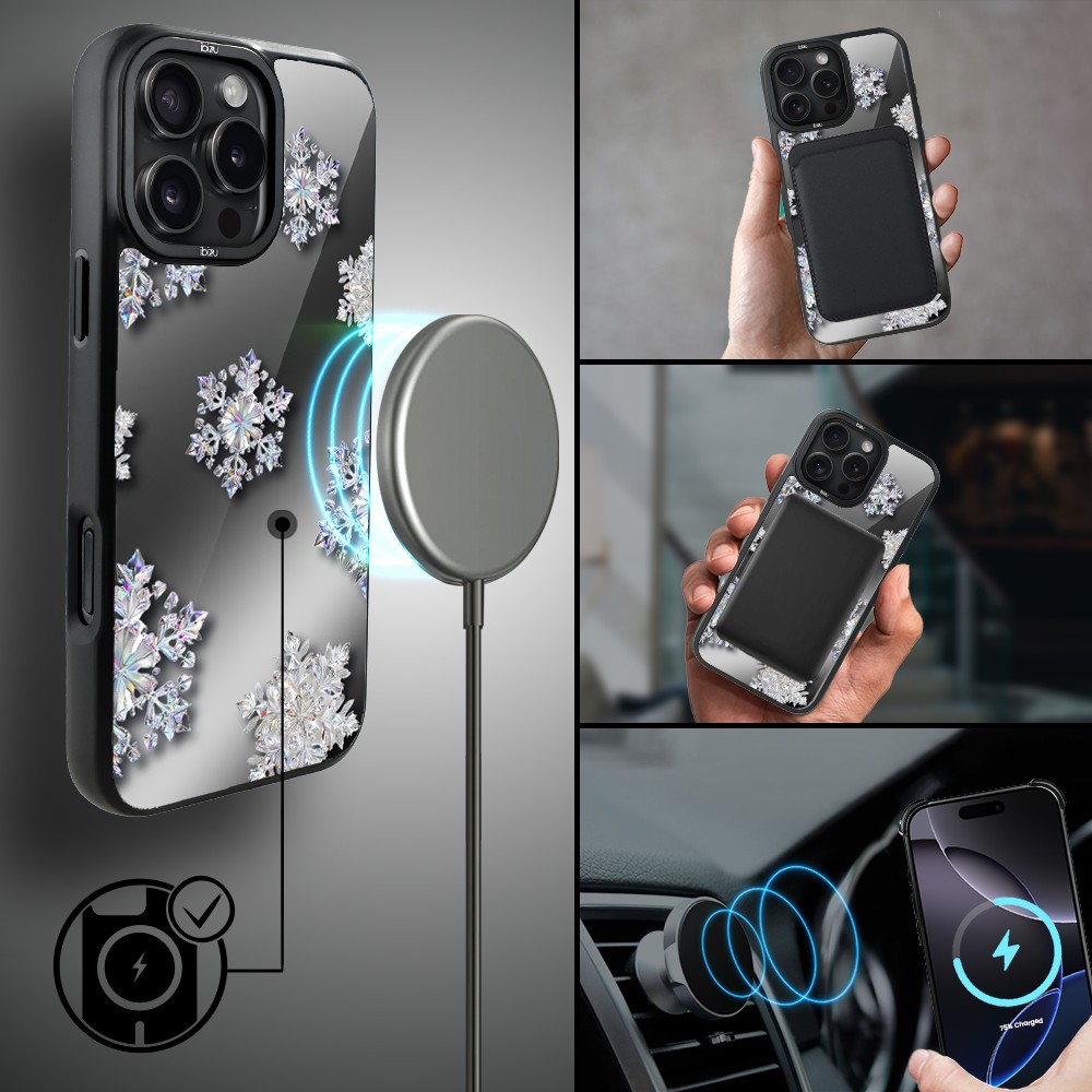 Etui do iPhone 16 Pro Max IBIZU DropGuard Matt z MagSafe, Zimowa magia, Królewskie płatki śniegu ip 16 pro-1
