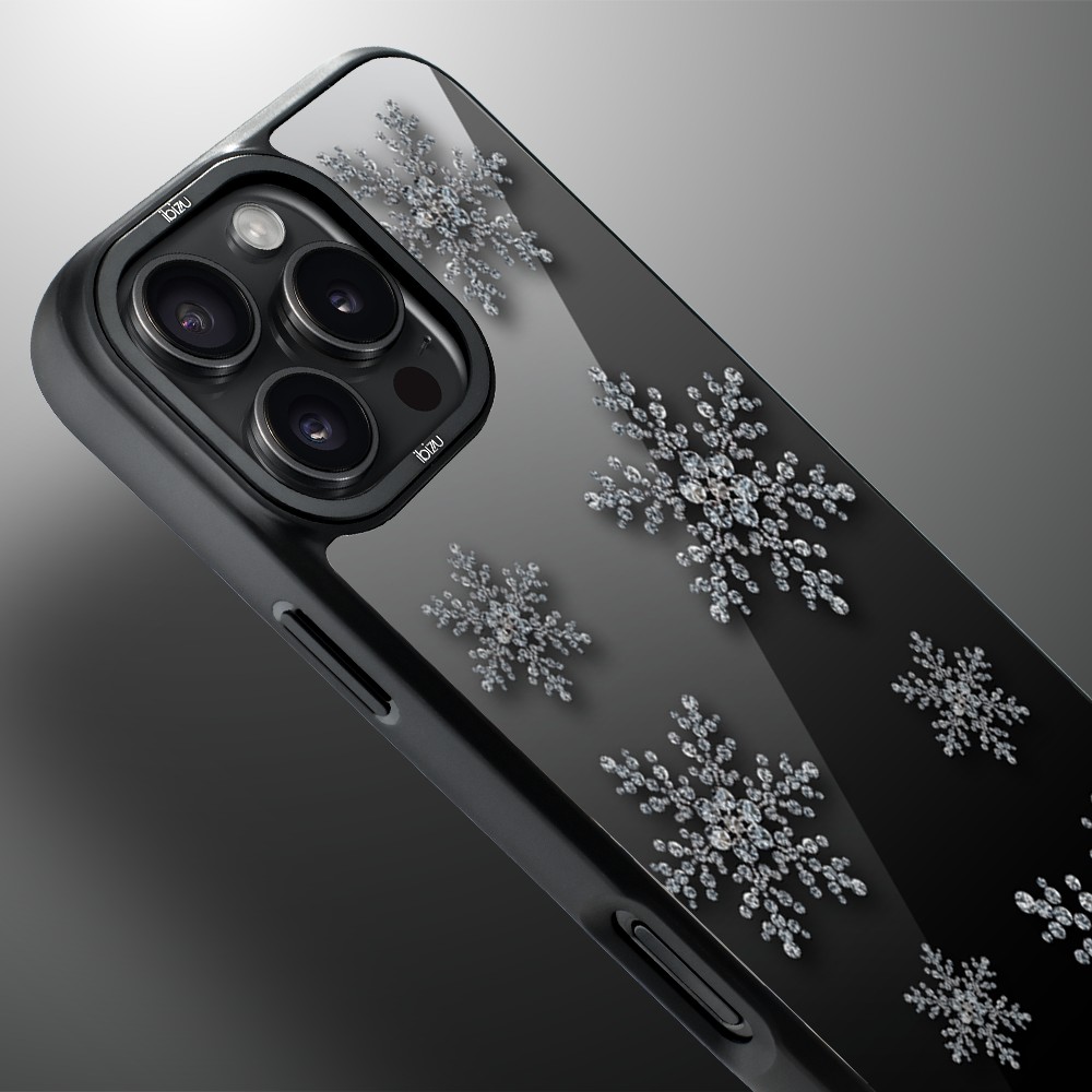 Etui do iPhone 16 Pro Max IBIZU DropGuard Matt z MagSafe, Zimowa magia, Płatki śniegu na czarnym lustrze ip 16 pro-2